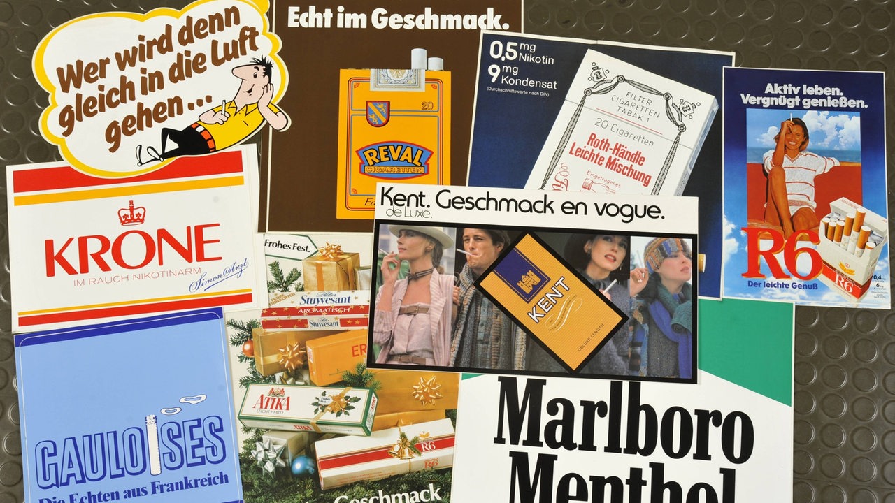 Diverse Tabakwerbung aus den 70er Jahren als Collage.
