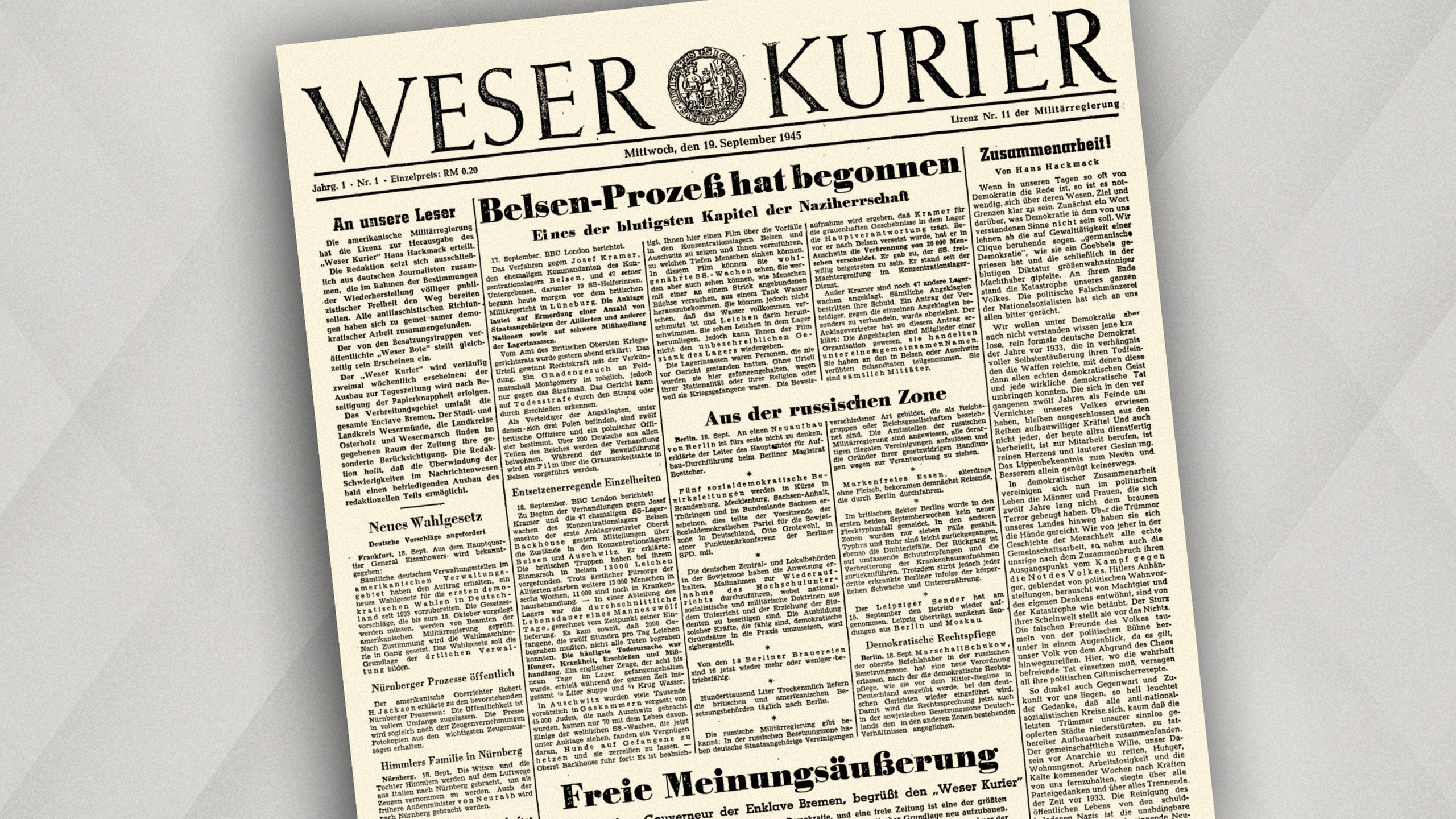 19.9.1945: Der "Weser-Kurier" Erscheint Erstmals - Bremen Eins